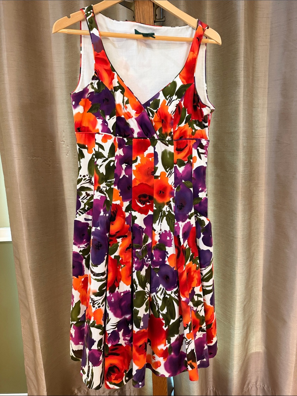 Lauren Ralph Lauren White Floral Midi Dress with Orange and Purple Blooms